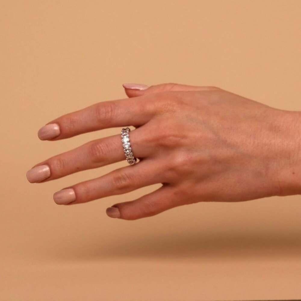 14K Gold Plated Rings - Oval Cubic Zirconia Love Ring and Eternity Ring - 5mm St - Picture 3 of 6